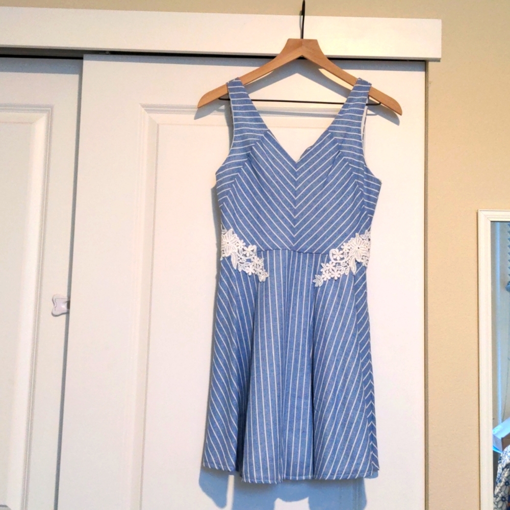 Light blue linen striped dress
